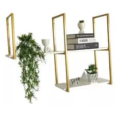 Trio de suportes estilo industrial metal dourado