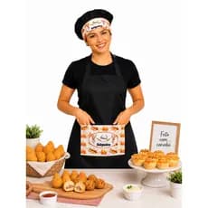 Kit Avental Preto e Touca Personalizados | Nome, Logo ou Frase | Oxford 80x60cm