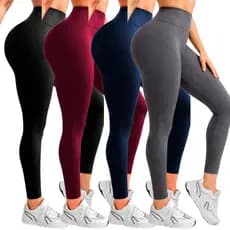 Kit 4 Leg Legging Básica Lisa Feminina FItness Preto Cinza Vinho e Azul Feminino Do P ao GG Suplex Cintuta Alta Academia