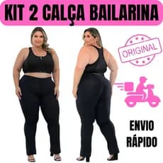 KIT 2 CALÇA FLARE PLUS SIZE FEMININA LEG LEGGING BOCA DE SINO FITNESS ACADEMIA FEMININO G1 AO G3 PRETA BAILARINA FLARE