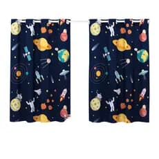 Cortina Quarto Infantil Criança Decorativa Varao Simples 2,00x1,40 Menino Astronauta Planetas Azul