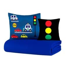 Cocha Colcha Cobre Leito Jogo Roupa Cama 5 Pçs Matelado Infantil Quarto Menino Carros Macio Azul
