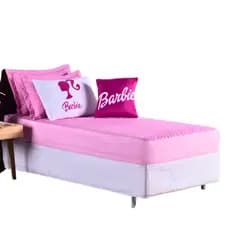 Colcha Cocha Jogo Cama Cobre Leito Edredom Solteiro 5 Pçs Matelado Elastico Personagem Barbie Rosa