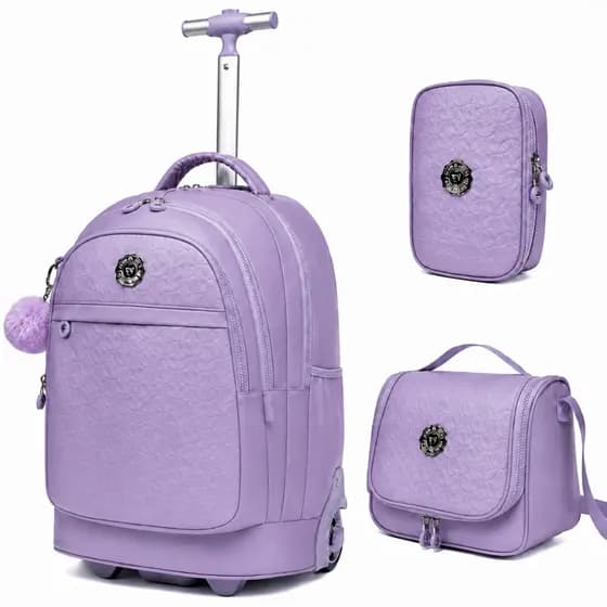 Kit Mochila Juvenil Primicia Escolar Estojo Lancheira Espaçosa Lilás