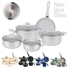 Kit Panelas Antiaderente 5 Pecas Com Tampa Vidro Revestimento Ceramico Inducao