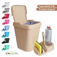 Kit Pia Com Porta Detergente Com Rodinho + Lixeiras 4,8L Gourmet Para Cozinha Aréa