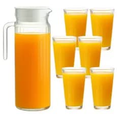 Kit Jarra 1 Litro e 6 Copos Vidro Canelado Transparente Para Servir Água Suco Refresco 7 Peças