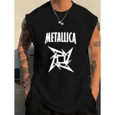 Regata Machão Longa Em Algodão Metallica Rock Metal Logo Masculina Street Despojada Unissex