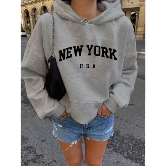 Moletom Canguru Com Capuz New York USA Unissex Flanelado