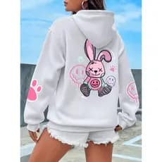 Moletom Canguru Estampa Coelho Tumblr Estiloso Moderno Confortável Flanelado Algodão Feminina