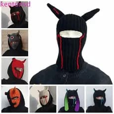 Gorro De Chifre Do Diabo KENTONSD , Chapéu Balaclava Tricotado Com Orelha De Coelho De Halloween , Máscara De Máscaras À