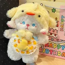 Bonito dos desenhos animados transformação patinho chapéu cachecol de cordeiro Aries sino bicho de pelúcia bonito menina