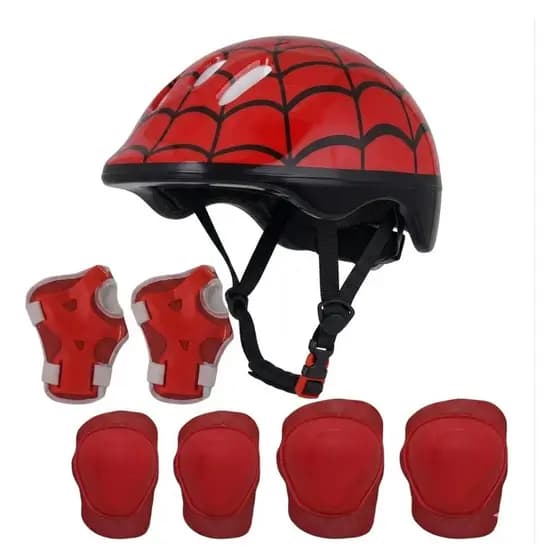 Kit de Proteção Infantil Recreativo Capacete Joelheira Cotoveleira Luvas bicicleta patinete skate vermelho aranha