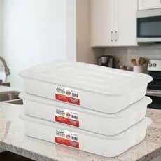 3 Bandejas 7L com Tampa Branca Organizador para Geladeira Freezer e Alimentos