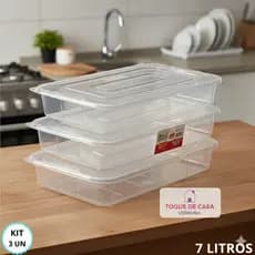 Kit Bandejas 7 Litros Transparente Com Tampa 3 Unidades