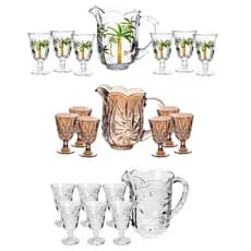 Jogo 7 Peças Jarra Com Taças Para Água Suco Em Vidro Cristal Lyor Palm Envio Imediato
