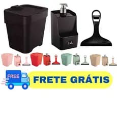 Kit 3 Peças Lixeira De Pia Porta Detergente Sabão E Rodinho De Pia Várias Cores UZ Envio Full