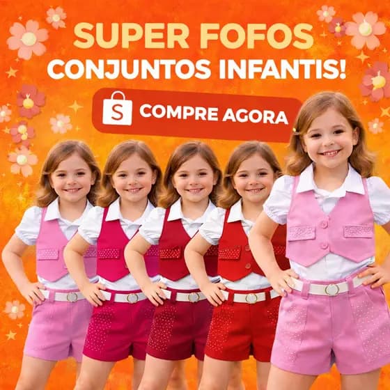 Conjunto Infantil Menina Social Casual Colete Short e Camisa Confortável
