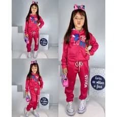 Conjunto Infantil Stitch Rosa em Chimpa com Capuz e Zíper – 4 ao 14 Anos