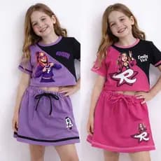 Conjunto Infantil Menina Blusa Estampada + Short Saia Emily Vick Katlen Moda Infantil 2 ao 10 Anos