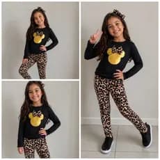 Conjunto Infantil Feminino Quentinho Blusa Manga Longa Flanelada + Calça Suplex Estampada 2 ao 8