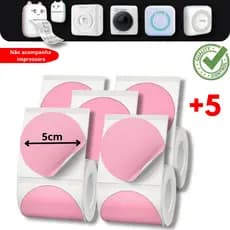 5 Rolos de Etiquetas Adesiva Redonda 50X50 ROSA para Impressora GATINHO