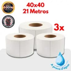 3 Rolos de etiqueta termica a prova d'água 40x40 21 metros