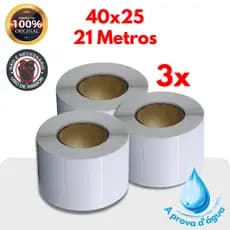 3 Rolos de etiqueta termica a prova d'água 40x25 21 metros para  CC-431/XD1010/XD1008