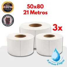 3 Rolos de etiqueta termica a prova d'água 50x80 21 metros