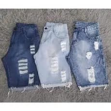 Bermuda Jeans Masculina Rasgada Slim Premium Menor preço Promoção de fabrica