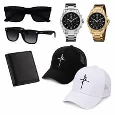 Kit Presente Relógio Masculino de Aço + boné fé + oculos just + carteira de couro Direto da fabrica