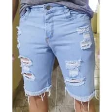 bermuda short jeans masculina rasgada slim com lycra Premium Menor preço Promoção