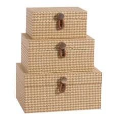 Kit 3 Caixas Decorativa Pied Poule Bege Organizadora Luxo