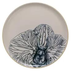 Prato Raso Cerâmica 27cm Branco Decorado Orquídea Azul
