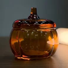 Pote Decorativo Vidro Âmbar Abóbora Luxo 8,5x8cm