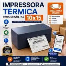 Impressora Termica de Etiquetas 100x15 Bluetooth 4x6 Para Shopee Mercado Livre Correios Compatível com PC e Celular