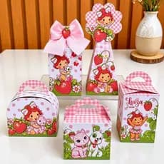 Kit Caixas Personalizadas Moranguinho Baby Rosa | Caixinhas Lembrancinhas para Festa Infantil Moranguinho Rosa