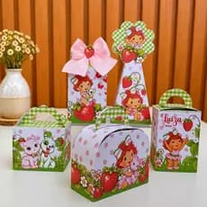 Kit Caixas Personalizadas Moranguinho Baby Verde | Caixinhas Lembrancinhas para Festa Infantil Moranguinho