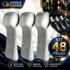 Jogo de Talheres 48 Peças Colher de Sopa em Aço Inox Jogo de Talher Colheres de Mesa PREMIUM