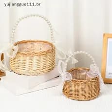 # Novo Cesta De Arranjo De Flores Amarelas De Vime De Salgueiro Pequena Tecido Resistente Artesanal .