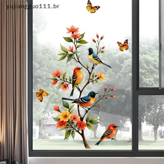 # Novo Galho De Árvore Pássaro Borboleta Stier Janela Adere Decalque Porta De Vidro Decoração Casa Geladeira Eletrostáti
