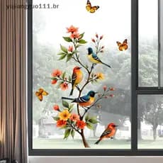 # Novo Galho De Árvore Pássaro Borboleta Stier Janela Adere Decalque Porta De Vidro Decoração Casa Geladeira Eletrostáti