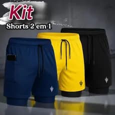 Kit Short Masculino 2 em 1 Bermuda Masculina Academia Treino