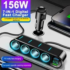 7 Em 1 Divisor De Tomada De Isqueiro De Carro 156W Com Porta USB Dupla PD Adaptador De Carregador De Telefone Rápido Vol