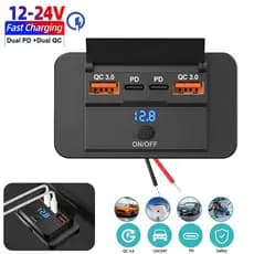 Novo Painel De Tomada Para Carregador De Carro , 4 Portas , 12V/24V , RV , USB Dupla QC3.0 PD , Acessórios De Carregamen