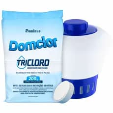 Kit Pastilha De Cloro 200g + Clorador Flutuador Médio Para 1 Pastilha Limpa Piscina