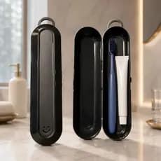Porta escova dente estojo dental viagem bolsa case smile preto Dasplast com alça
