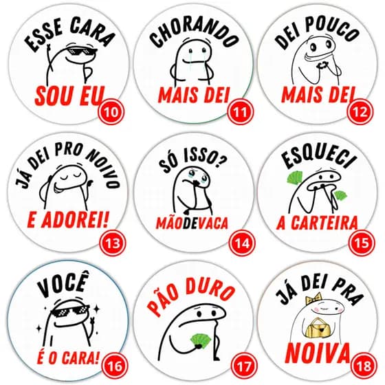Kit 120 Adesivos Divertidos Hora da Gravata Flork 4x4 Casamento Noivo Operação Lua De Mel Eu Apoio