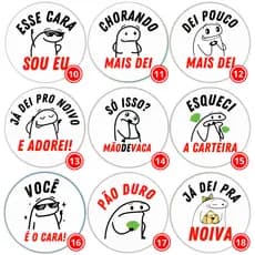 Kit 120 Adesivos Divertidos Hora da Gravata Flork 4x4 Casamento Noivo Operação Lua De Mel Eu Apoio