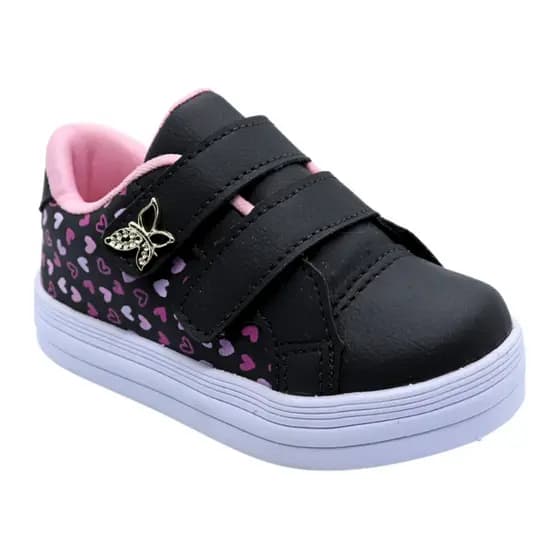 Tênis infantil Menina Borboleta e Coração Velcro Duplo 20 ao 34 Charmoso e Confortável